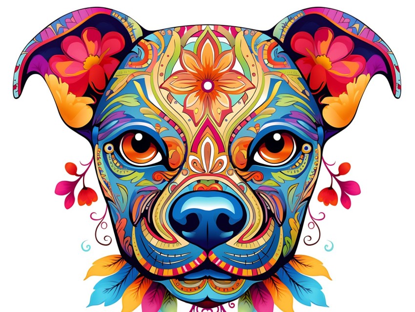 Colorful Abstract Funny Dog Face Head Vivid Colors Pop Art Vector Illustrations (392)