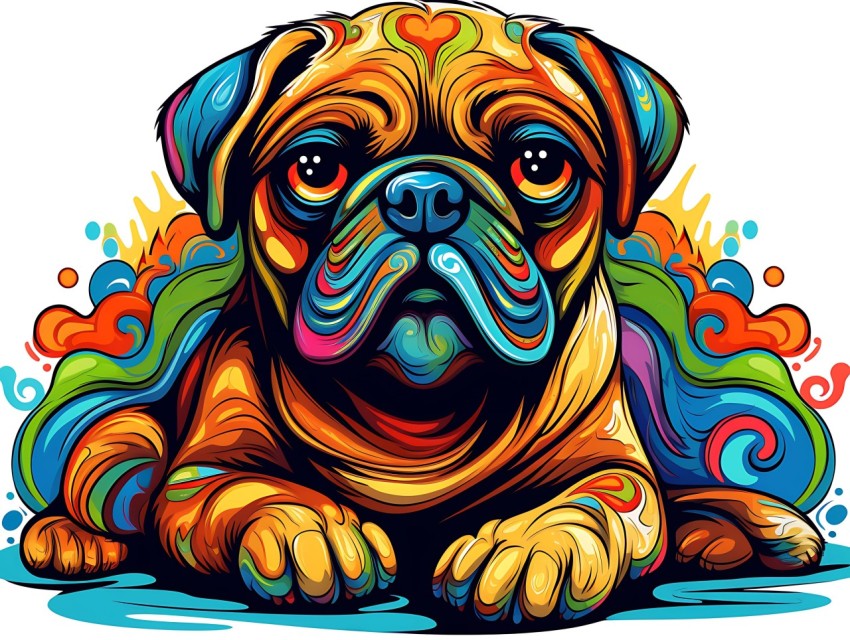 Colorful Abstract Funny Dog Face Head Vivid Colors Pop Art Vector Illustrations (352)