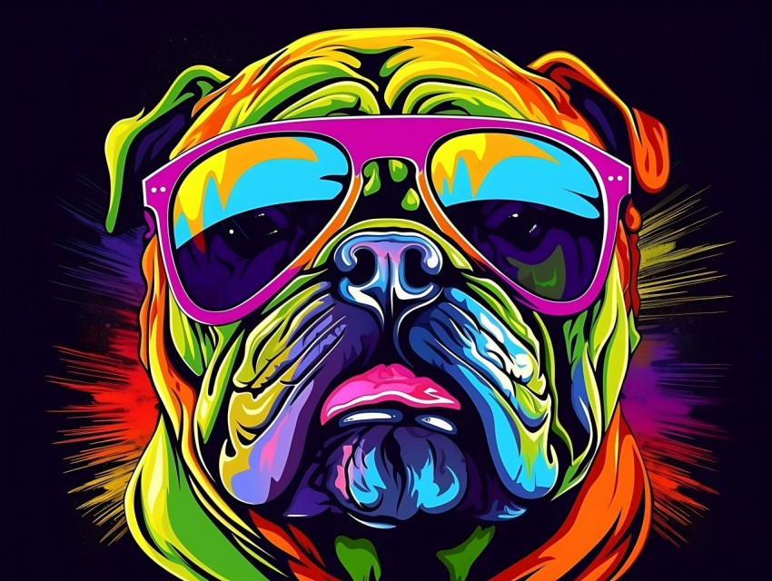 Colorful Abstract Funny Dog Face Head Vivid Colors Pop Art Vector Illustrations (362)