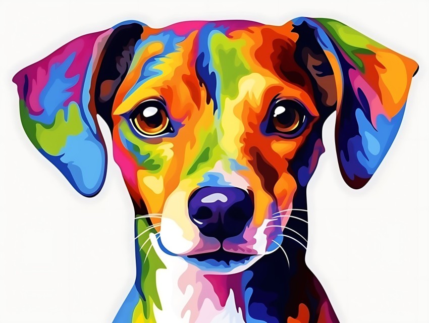 Colorful Abstract Funny Dog Face Head Vivid Colors Pop Art Vector Illustrations (421)