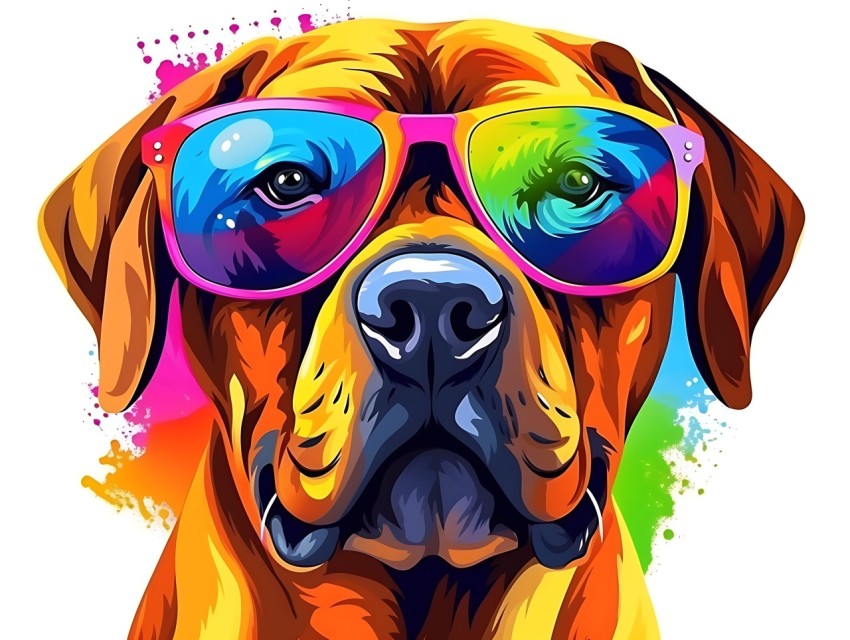 Colorful Abstract Funny Dog Face Head Vivid Colors Pop Art Vector Illustrations (423)