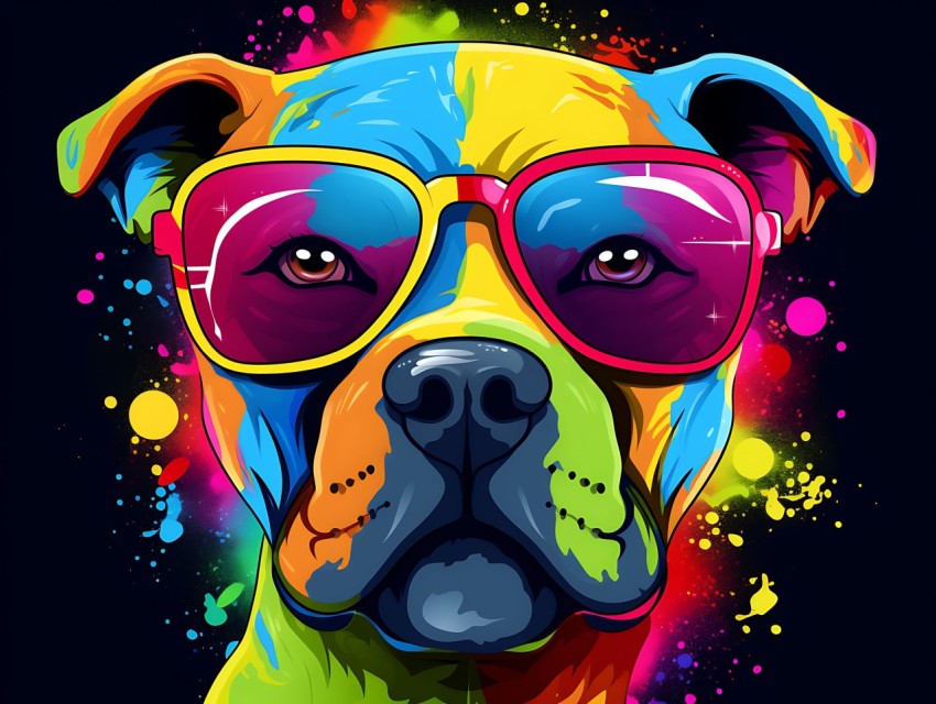 Colorful Abstract Funny Dog Face Head Vivid Colors Pop Art Vector Illustrations (406)