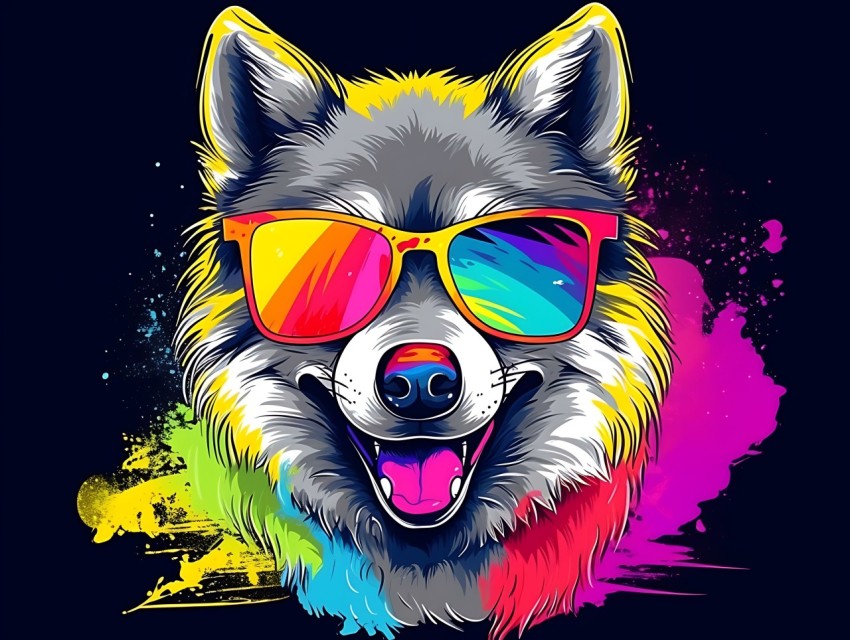Colorful Abstract Funny Dog Face Head Vivid Colors Pop Art Vector Illustrations (419)