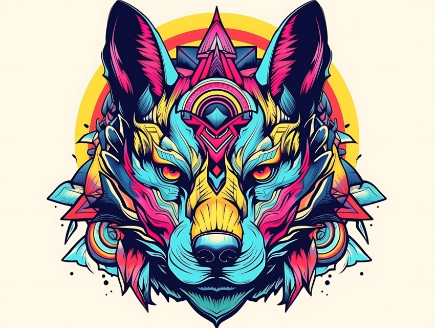 Colorful Abstract Funny Dog Face Head Vivid Colors Pop Art Vector Illustrations (445)