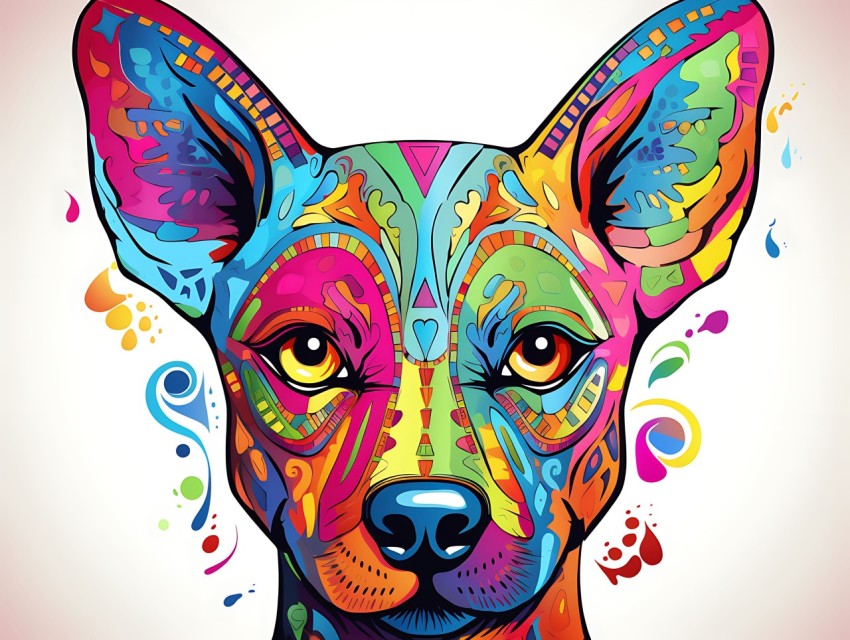 Colorful Abstract Funny Dog Face Head Vivid Colors Pop Art Vector Illustrations (411)