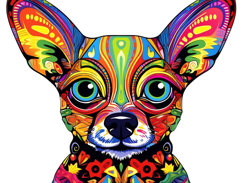 Colorful Abstract Funny Dog Face Head Vivid Colors Pop Art Vector Illustrations (435)