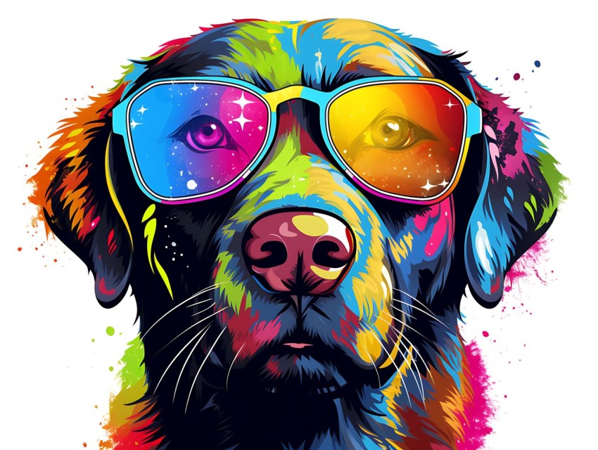 Colorful Abstract Funny Dog Face Head Vivid Colors Pop Art Vector Illustrations (428)