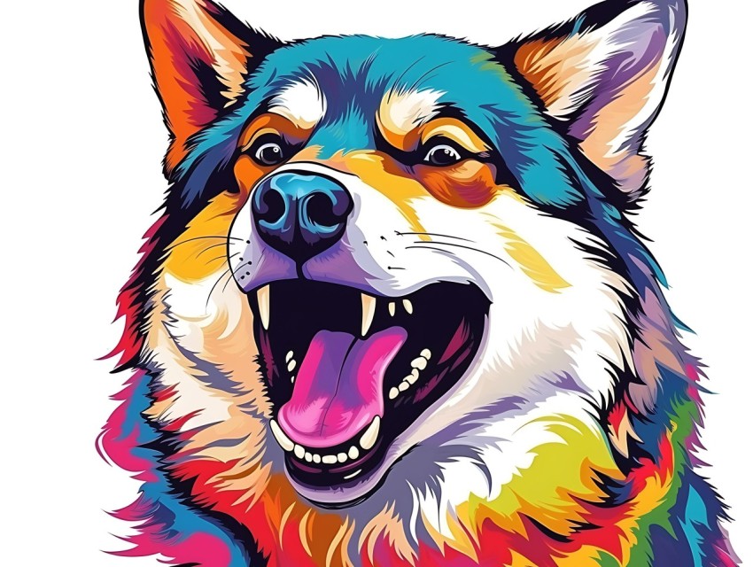 Colorful Abstract Funny Dog Face Head Vivid Colors Pop Art Vector Illustrations (464)