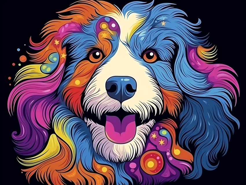 Colorful Abstract Funny Dog Face Head Vivid Colors Pop Art Vector Illustrations (452)