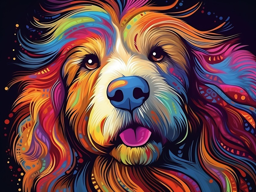 Colorful Abstract Funny Dog Face Head Vivid Colors Pop Art Vector Illustrations (466)