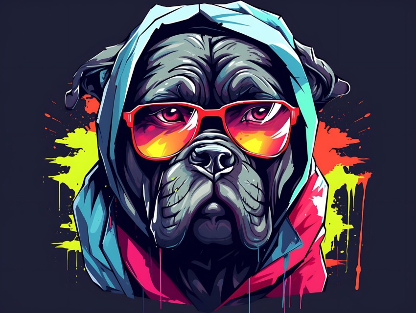 Colorful Abstract Gangster Dog Face Head Vivid Colors Pop Art Vector Illustrations  (18)