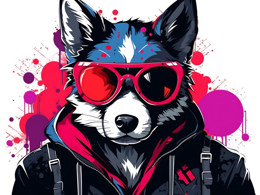 Colorful Abstract Gangster Dog Face Head Vivid Colors Pop Art Vector Illustrations  (19)