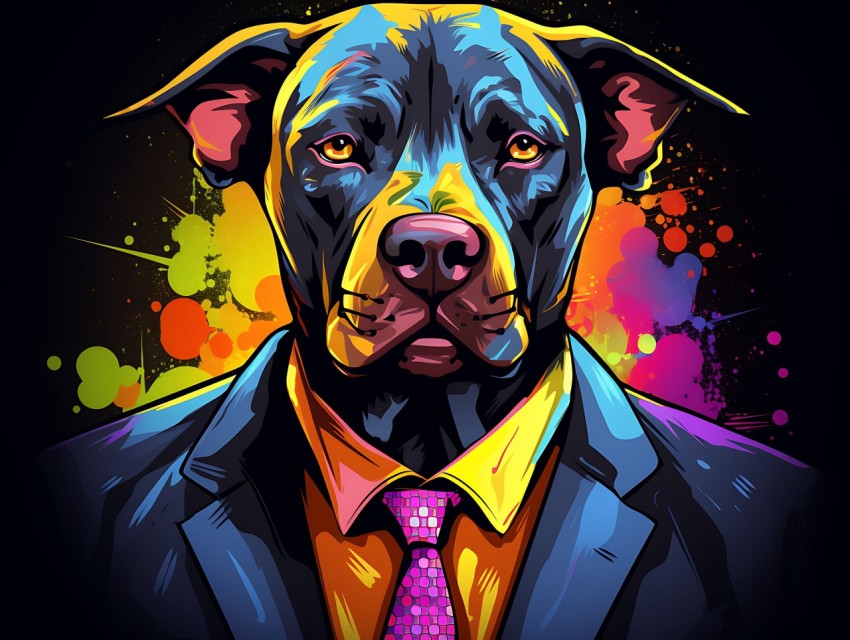 Colorful Abstract Gangster Dog Face Head Vivid Colors Pop Art Vector Illustrations  (42)