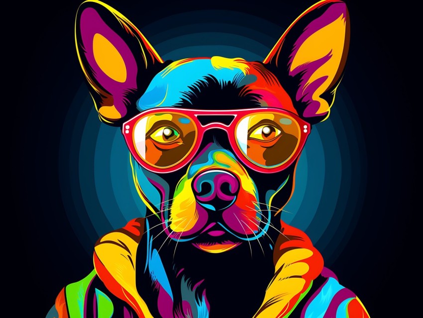 Colorful Abstract Gangster Dog Face Head Vivid Colors Pop Art Vector Illustrations  (35)