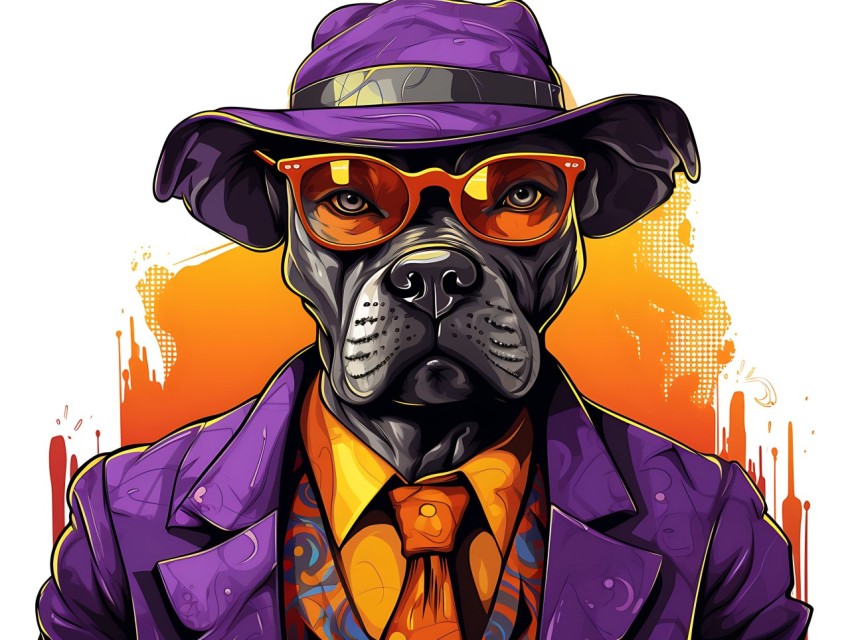 Colorful Abstract Gangster Dog Face Head Vivid Colors Pop Art Vector Illustrations  (1)