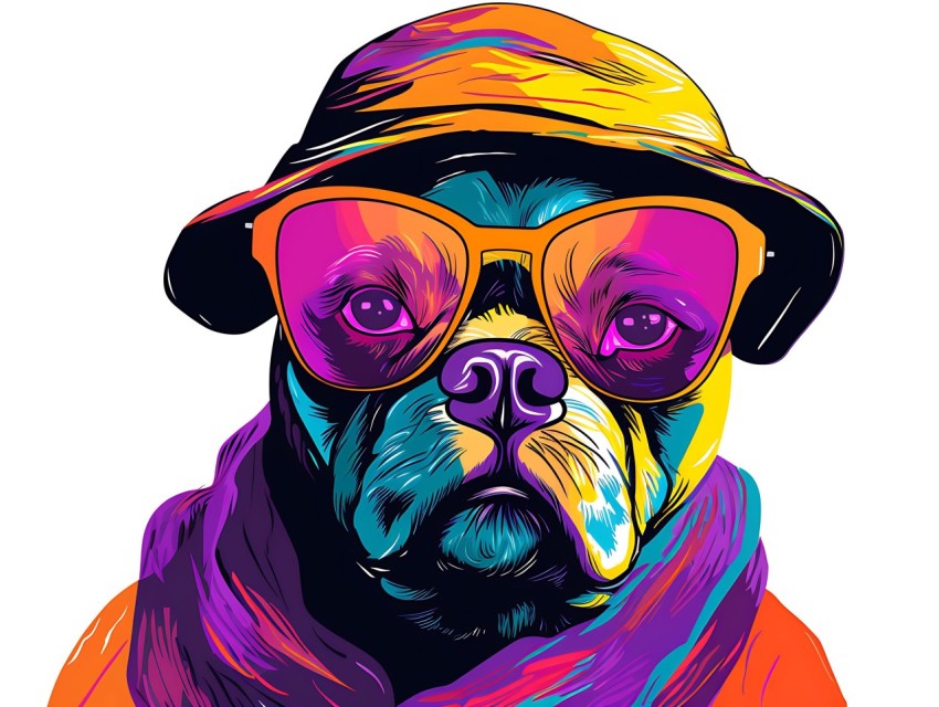 Colorful Abstract Gangster Dog Face Head Vivid Colors Pop Art Vector Illustrations  (29)