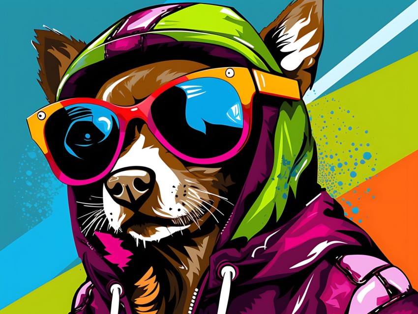 Colorful Abstract Gangster Dog Face Head Vivid Colors Pop Art Vector Illustrations  (27)