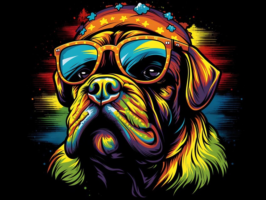 Colorful Abstract Gangster Dog Face Head Vivid Colors Pop Art Vector Illustrations  (39)