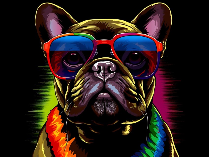 Colorful Abstract Gangster Dog Face Head Vivid Colors Pop Art Vector Illustrations  (3)