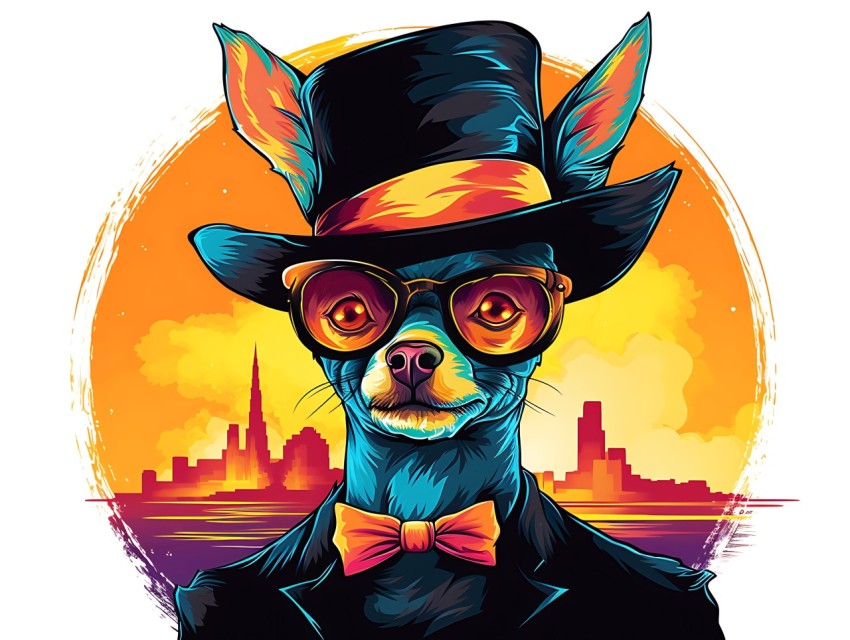 Colorful Abstract Gangster Dog Face Head Vivid Colors Pop Art Vector Illustrations  (28)