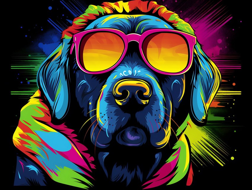 Colorful Abstract Gangster Dog Face Head Vivid Colors Pop Art Vector Illustrations  (13)