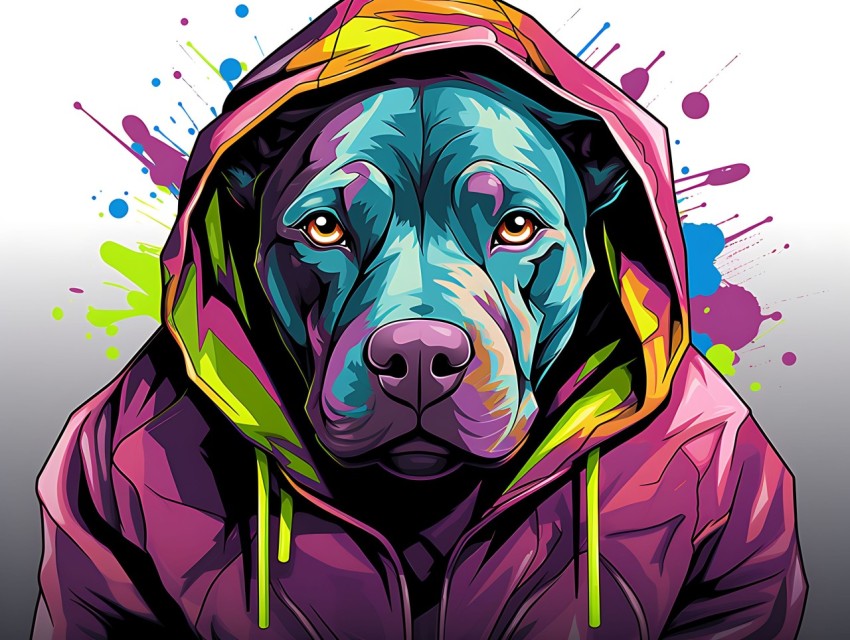 Colorful Abstract Gangster Dog Face Head Vivid Colors Pop Art Vector Illustrations  (26)