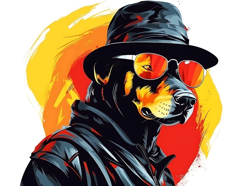 Colorful Abstract Gangster Dog Face Head Vivid Colors Pop Art Vector Illustrations  (72)