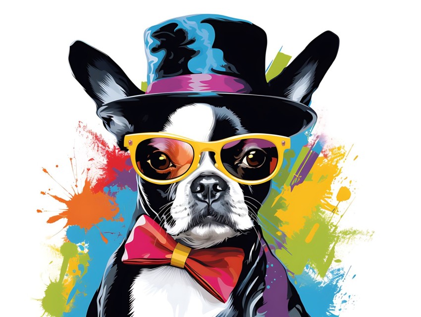 Colorful Abstract Gangster Dog Face Head Vivid Colors Pop Art Vector Illustrations  (62)