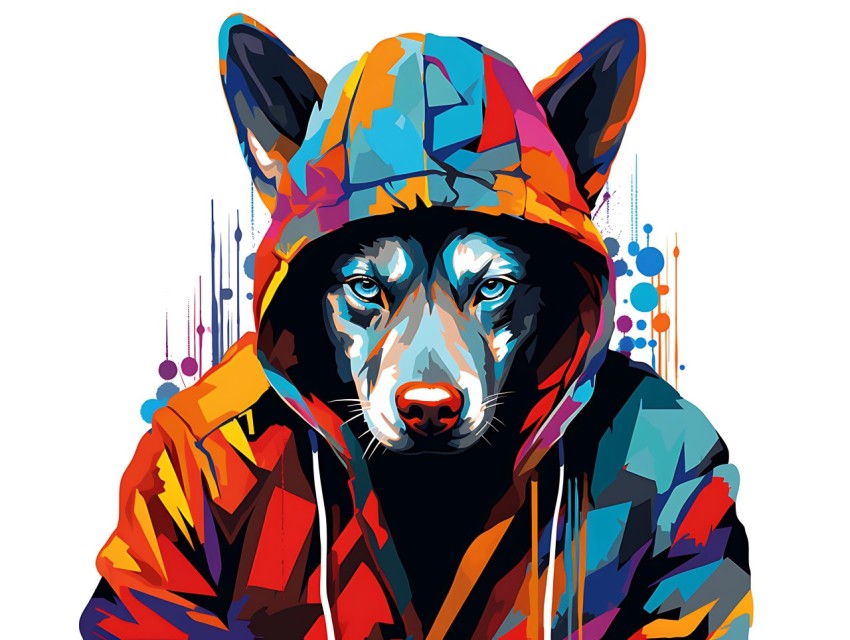 Colorful Abstract Gangster Dog Face Head Vivid Colors Pop Art Vector Illustrations  (96)