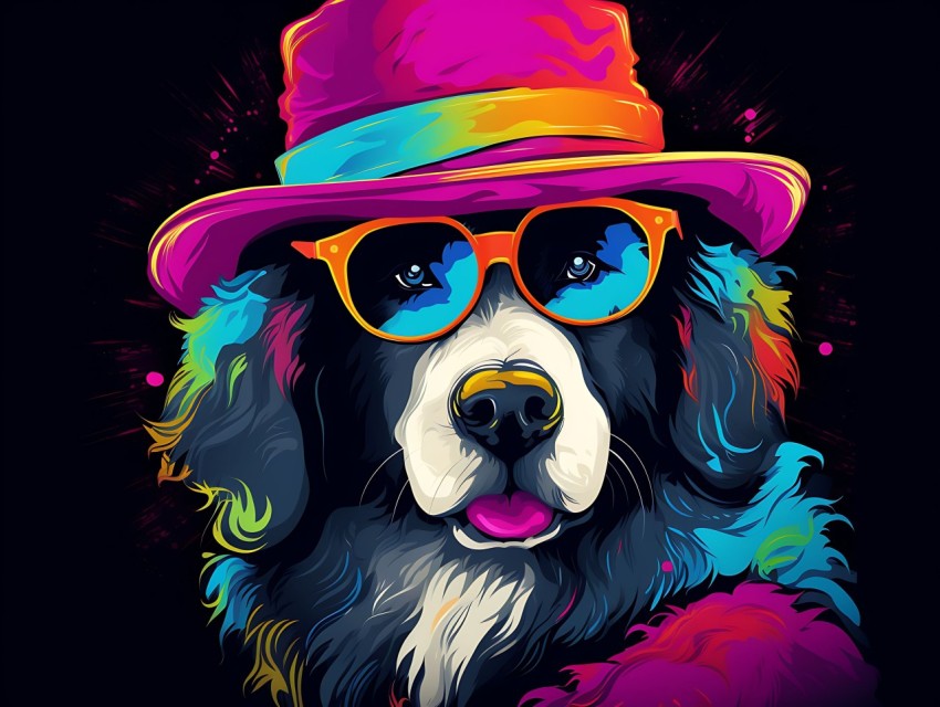 Colorful Abstract Gangster Dog Face Head Vivid Colors Pop Art Vector Illustrations  (67)