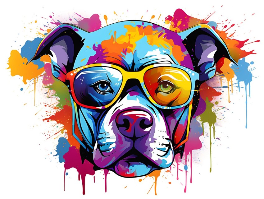Colorful Abstract Gangster Dog Face Head Vivid Colors Pop Art Vector Illustrations  (51)