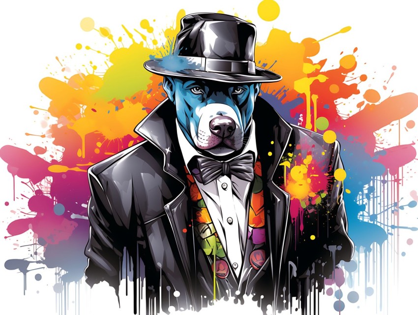 Colorful Abstract Gangster Dog Face Head Vivid Colors Pop Art Vector Illustrations  (69)