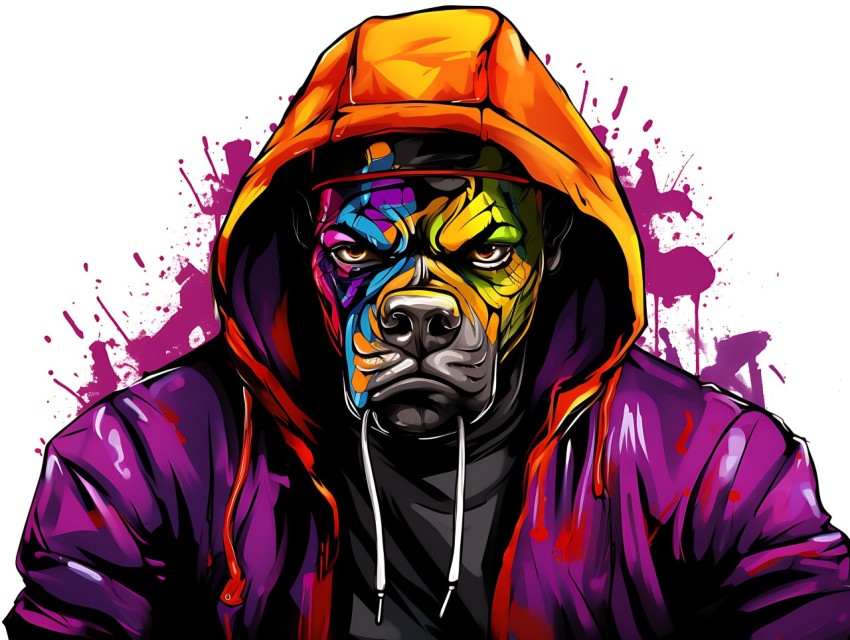Colorful Abstract Gangster Dog Face Head Vivid Colors Pop Art Vector Illustrations  (99)