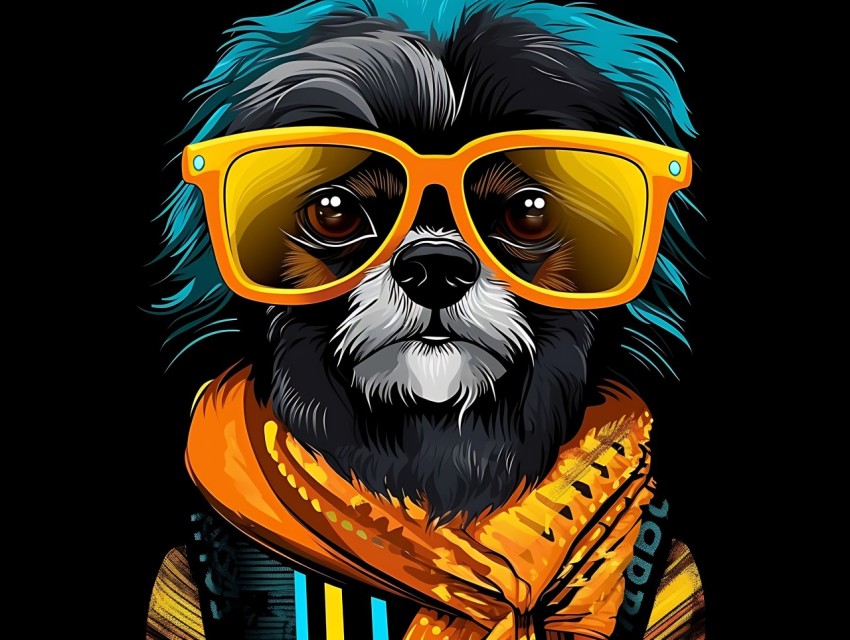 Colorful Abstract Gangster Dog Face Head Vivid Colors Pop Art Vector Illustrations  (77)
