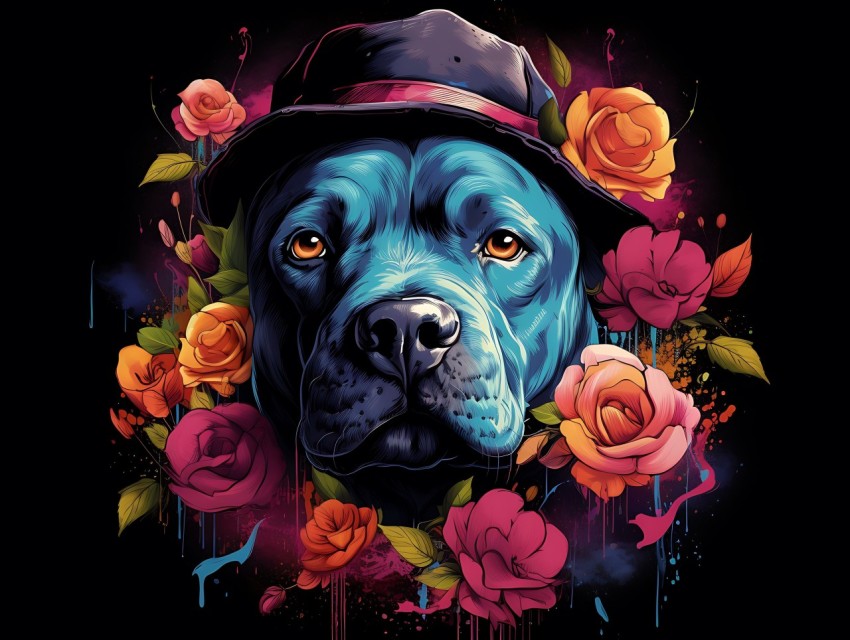 Colorful Abstract Gangster Dog Face Head Vivid Colors Pop Art Vector Illustrations  (87)