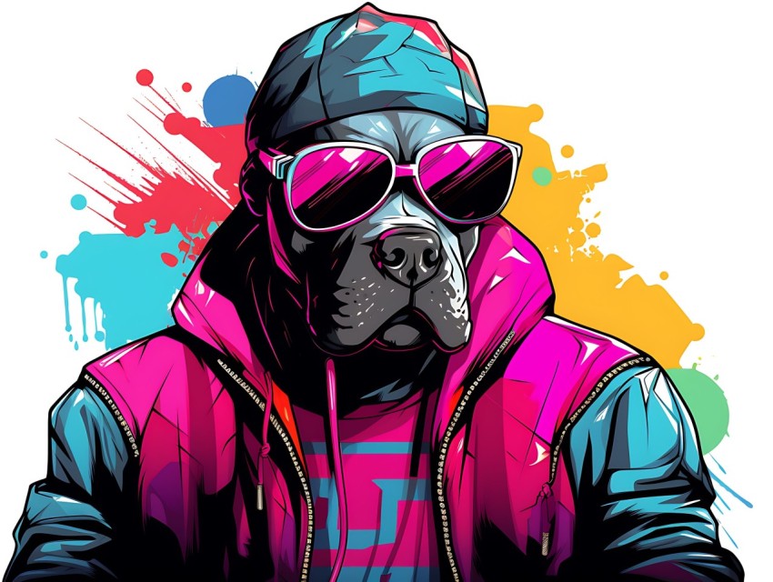 Colorful Abstract Gangster Dog Face Head Vivid Colors Pop Art Vector Illustrations  (91)