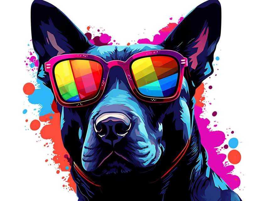 Colorful Abstract Gangster Dog Face Head Vivid Colors Pop Art Vector Illustrations  (84)