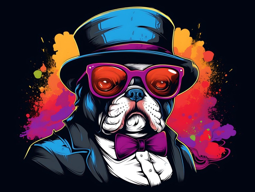 Colorful Abstract Gangster Dog Face Head Vivid Colors Pop Art Vector Illustrations  (79)