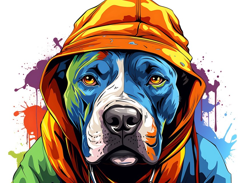 Colorful Abstract Gangster Dog Face Head Vivid Colors Pop Art Vector Illustrations  (93)