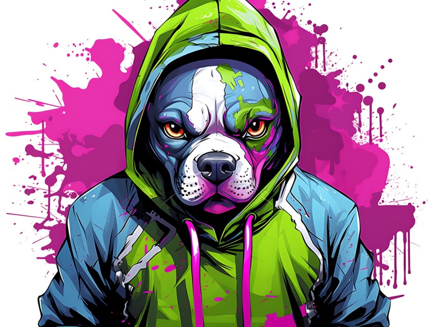Colorful Abstract Gangster Dog Face Head Vivid Colors Pop Art Vector Illustrations  (63)