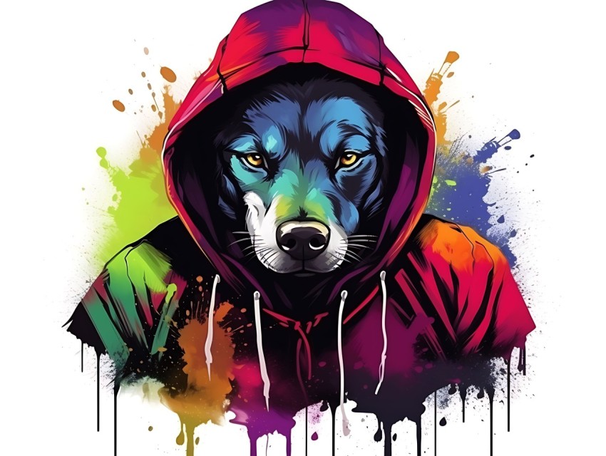 Colorful Abstract Gangster Dog Face Head Vivid Colors Pop Art Vector Illustrations  (127)