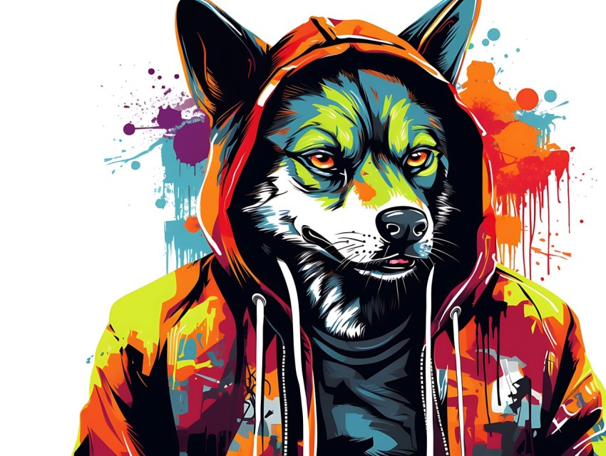 Colorful Abstract Gangster Dog Face Head Vivid Colors Pop Art Vector Illustrations  (133)