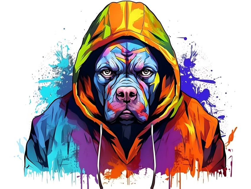 Colorful Abstract Gangster Dog Face Head Vivid Colors Pop Art Vector Illustrations  (113)