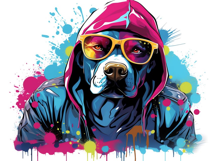 Colorful Abstract Gangster Dog Face Head Vivid Colors Pop Art Vector Illustrations  (142)