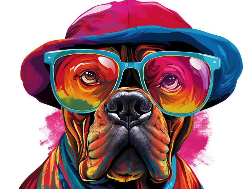 Colorful Abstract Gangster Dog Face Head Vivid Colors Pop Art Vector Illustrations  (148)