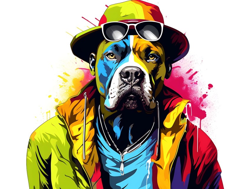 Colorful Abstract Gangster Dog Face Head Vivid Colors Pop Art Vector Illustrations  (145)