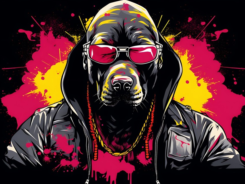 Colorful Abstract Gangster Dog Face Head Vivid Colors Pop Art Vector Illustrations  (149)