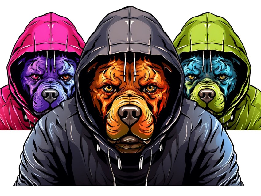 Colorful Abstract Gangster Dog Face Head Vivid Colors Pop Art Vector Illustrations  (121)