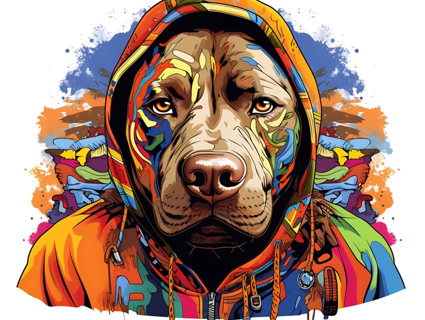 Colorful Abstract Gangster Dog Face Head Vivid Colors Pop Art Vector Illustrations  (147)