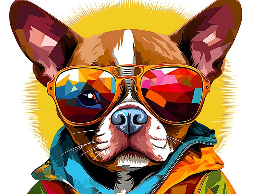 Colorful Abstract Gangster Dog Face Head Vivid Colors Pop Art Vector Illustrations  (146)